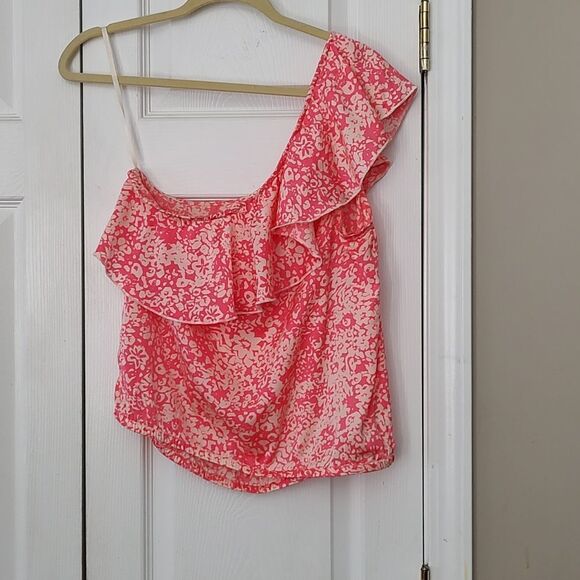 American Eagle Outfitter one shoulder  pink floral blouse  Sz M - Picture 3 of 5